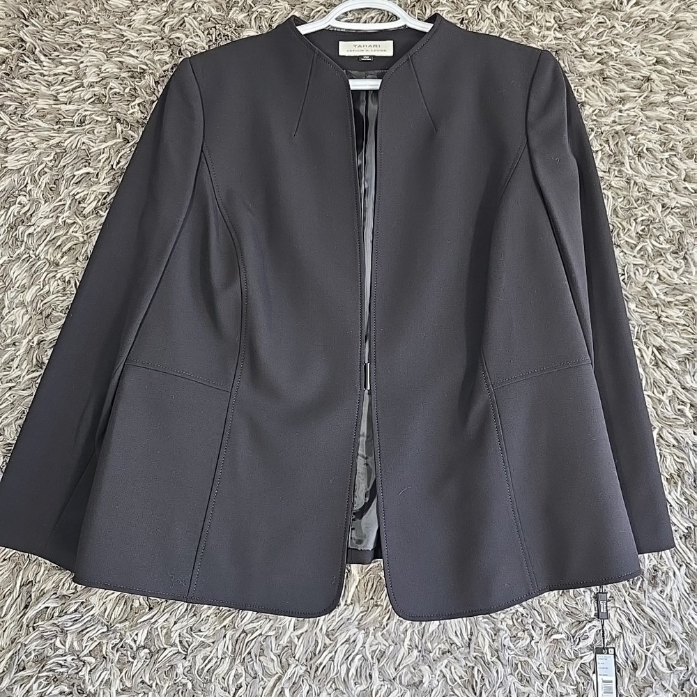 Tahari Arthur S Levine Womens 14W Black Christine Open Front Blazer 33RLL273 NWT